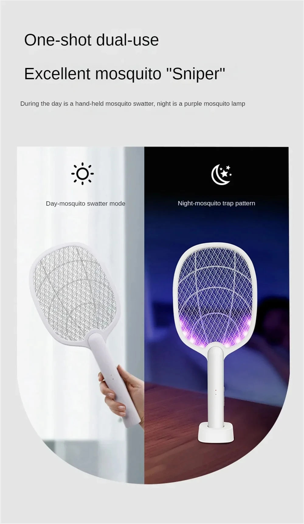 2-in-1 Rechargeable Electric Mosquito Swatter