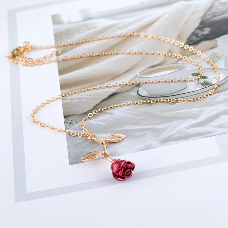 Falling Rose Pendant "Adjustable Chain"
