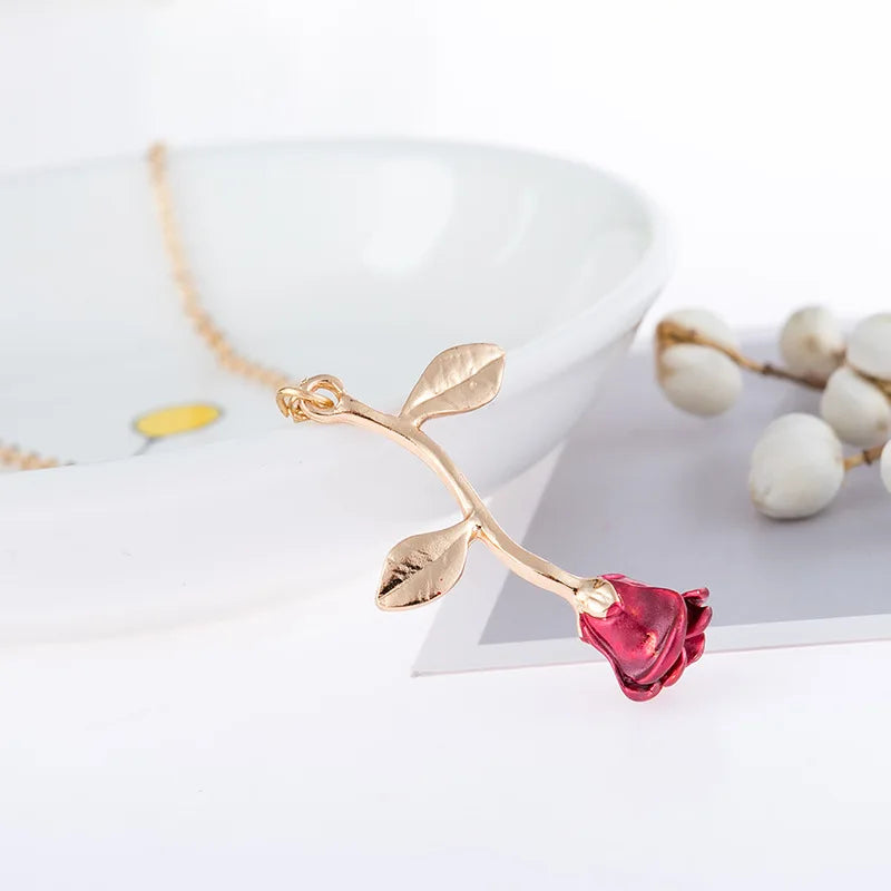 Falling Rose Pendant "Adjustable Chain"